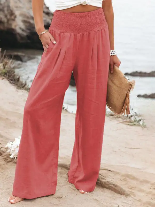 Wide Leg Slub Loose Trousers Pants