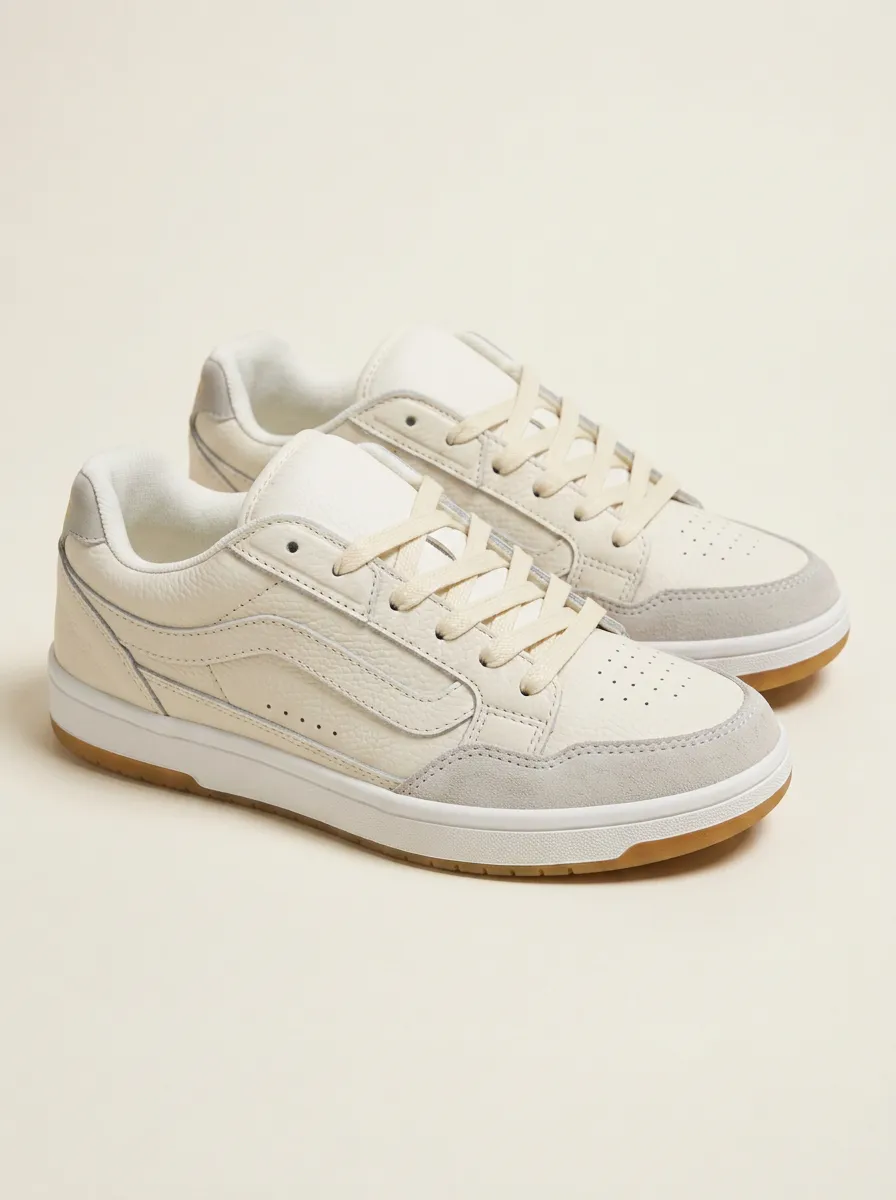 Women's Casual Minimalist Off-White Leather Suede Sneakers
