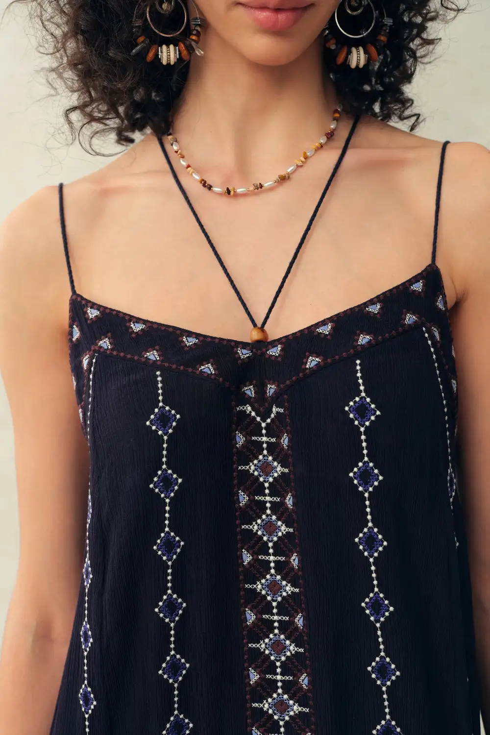 Sleeveless Strap Cross Back Embroidered Georgette Maxi Dress