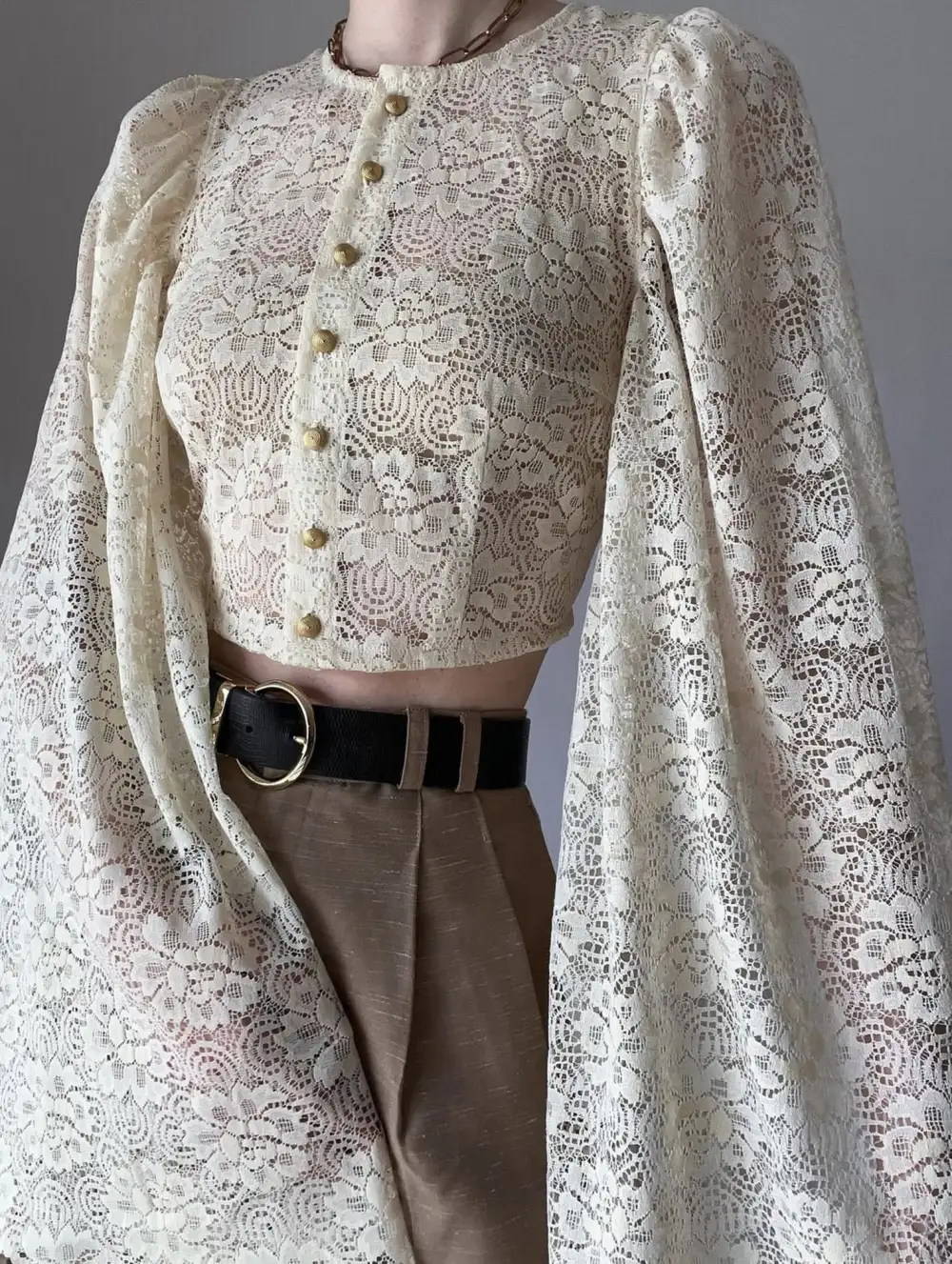 Lace Flare Sleeve Design Top