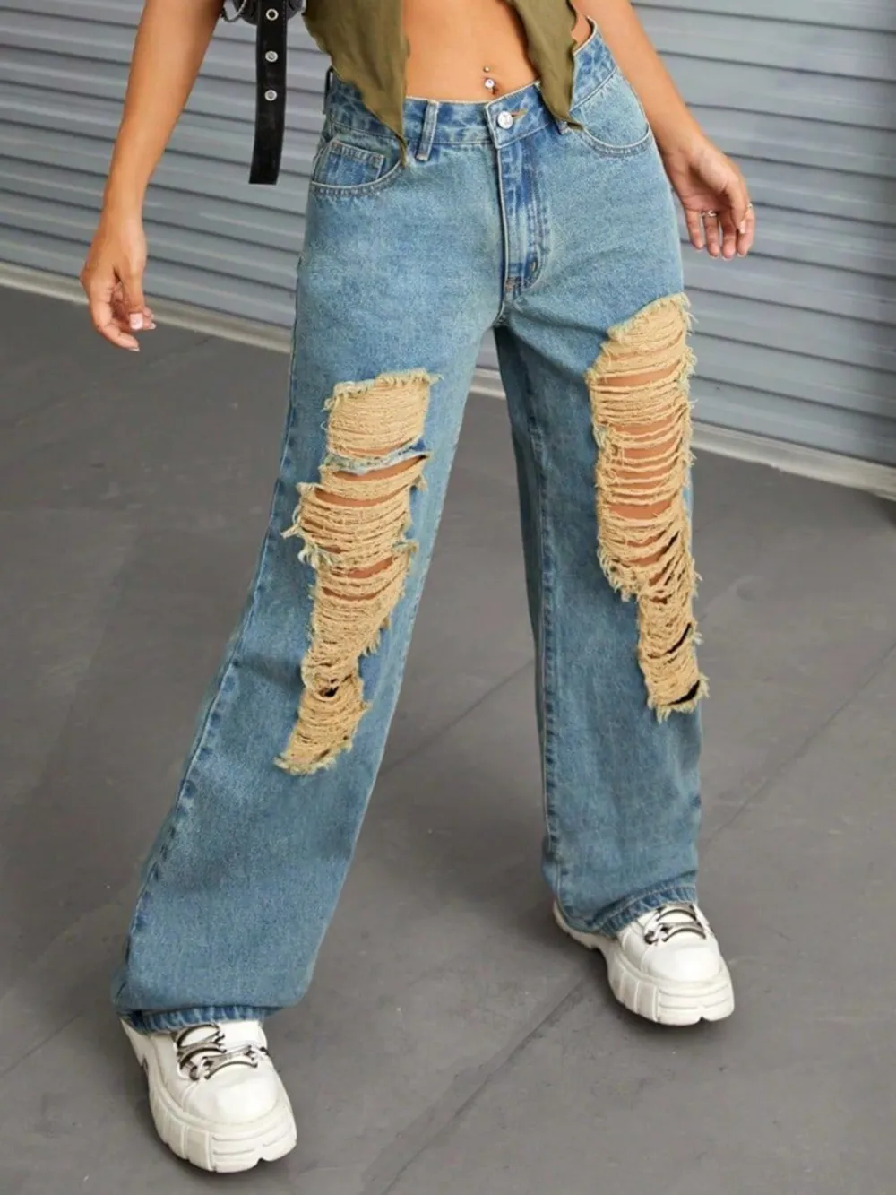 Subtle Texture Straight Leg Denim Jeans