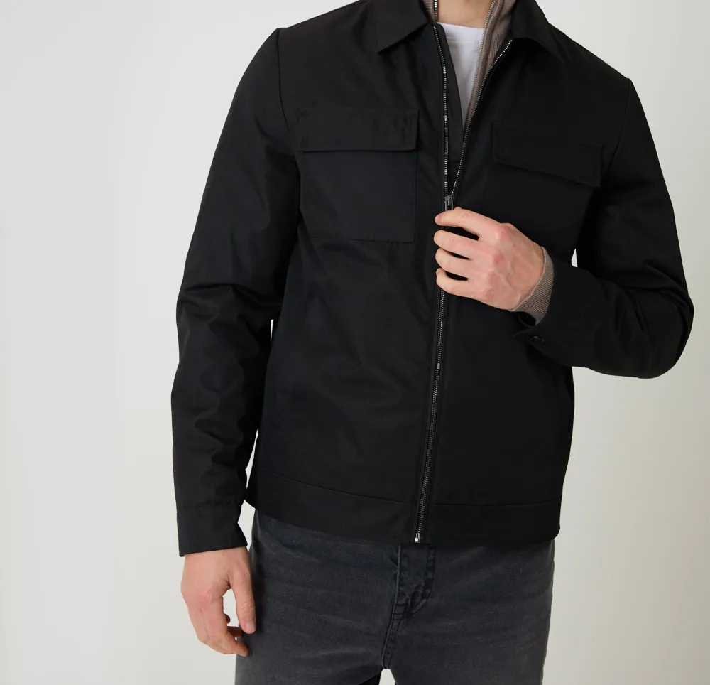 Men's Black Water-Resistant Lightweight Zip Jacket