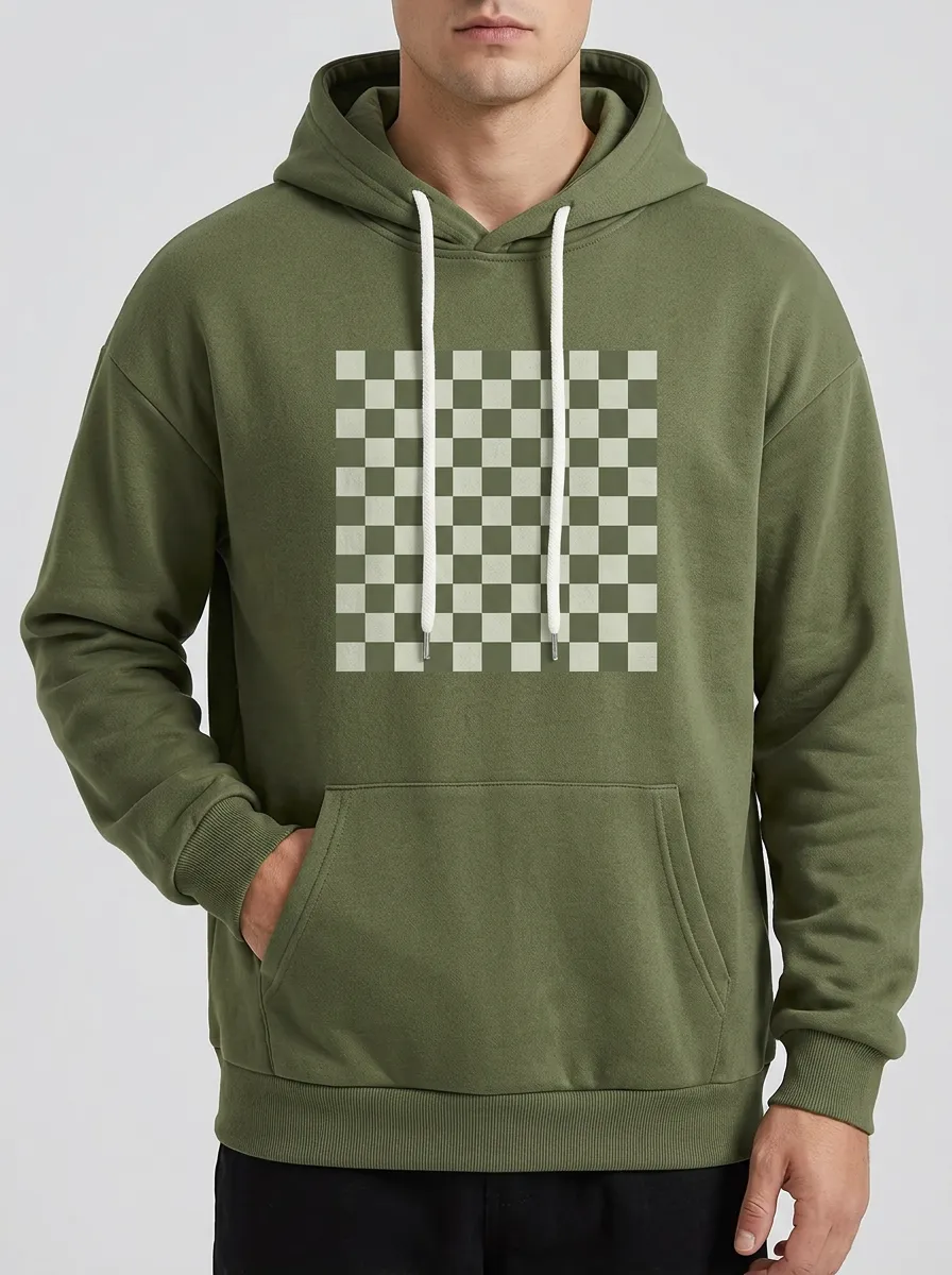 Men's Minimalist Checkerboard Pattern Print Hoodie