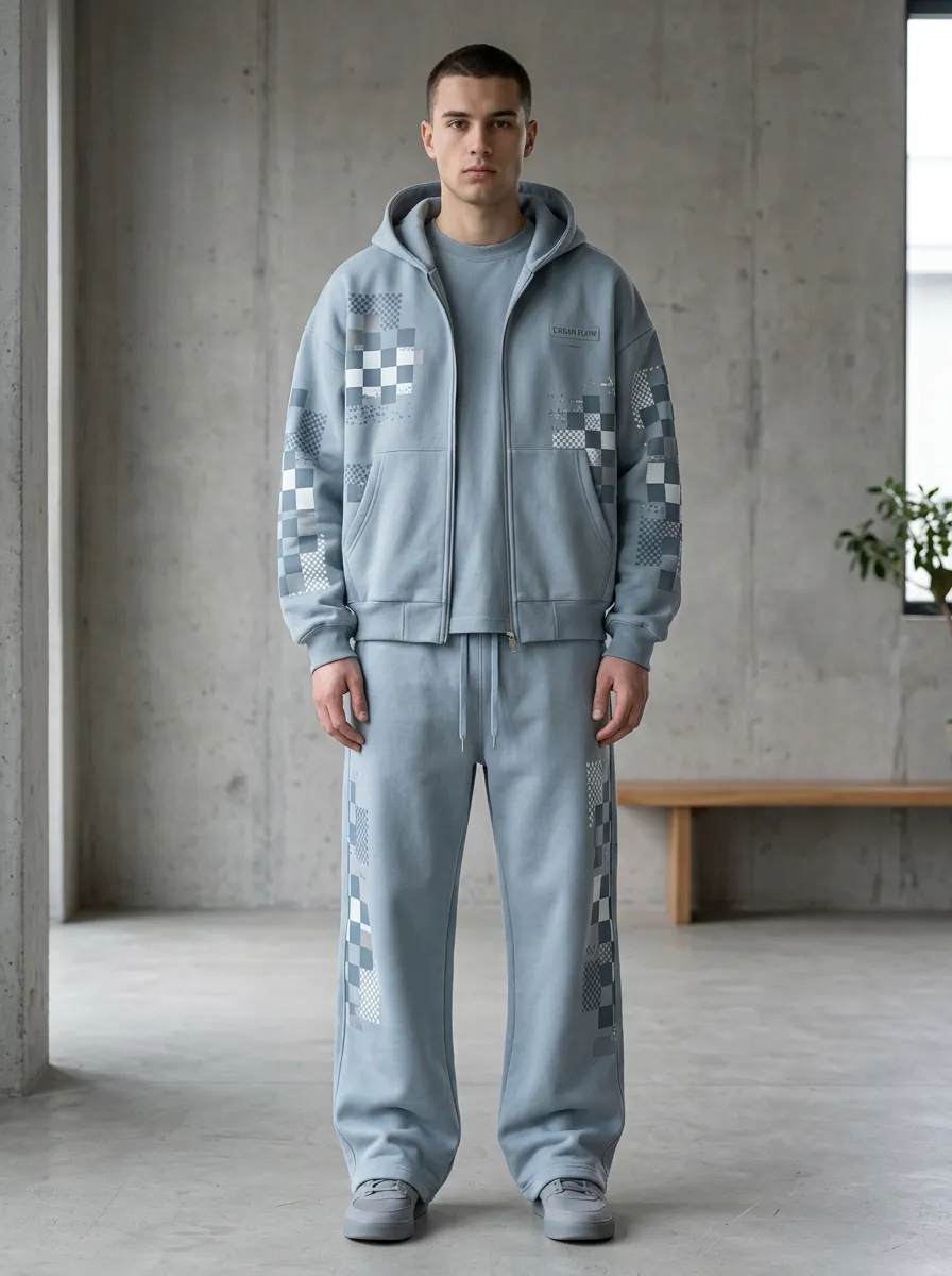 Coordinated Jogger Checkerboard Men's Two-Piece Tracksuit