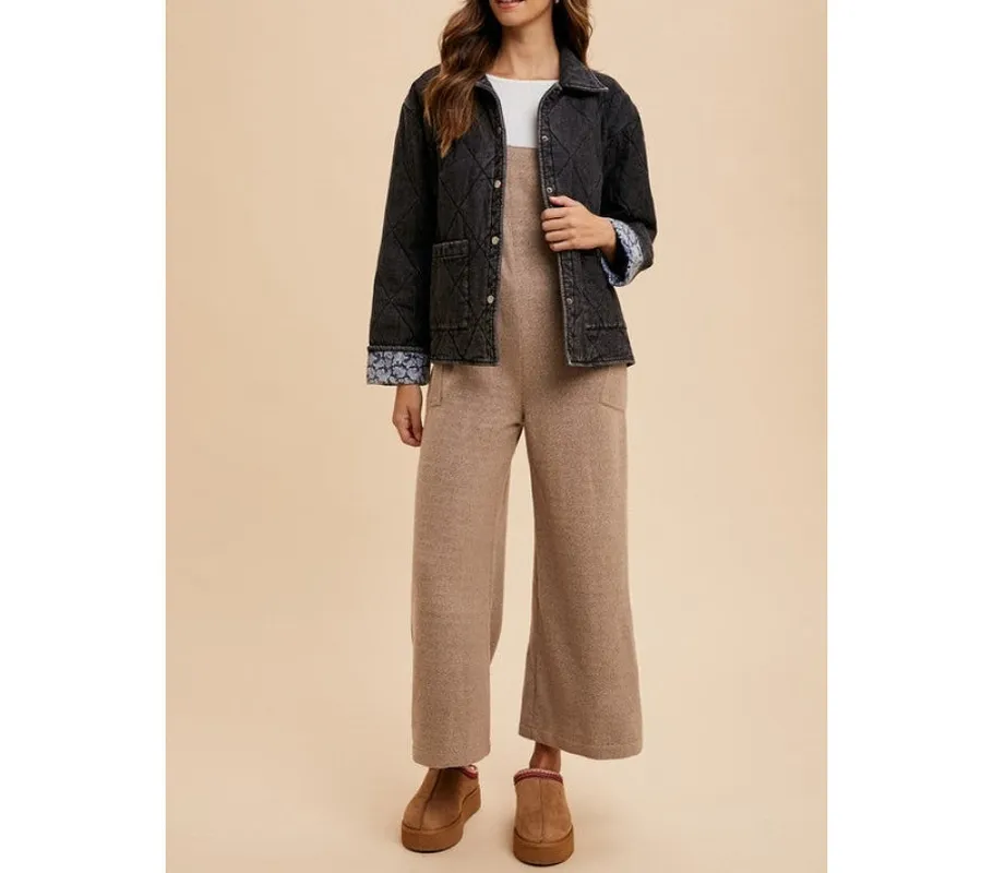 Quilted Printed Lining Snap-Down Denim Jacket