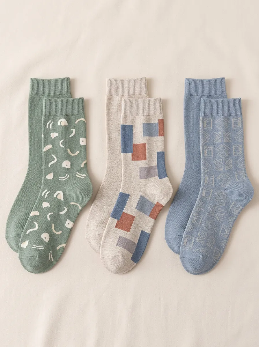 Women's Geometric Color Block Crew Socks Three Pair Set