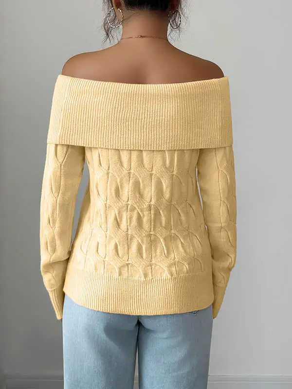Paneled Off Shoulder Long Sleeve Pullover Sweater
