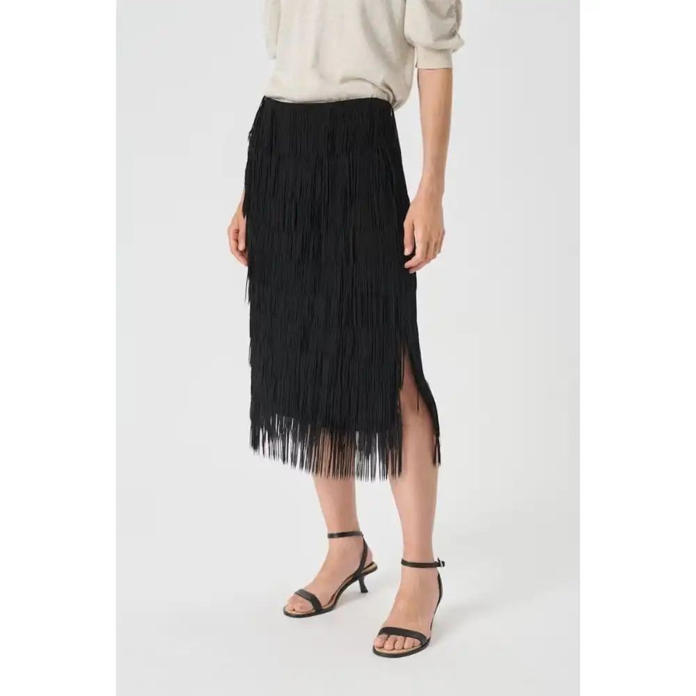 Layered Fringe Midi Skirt