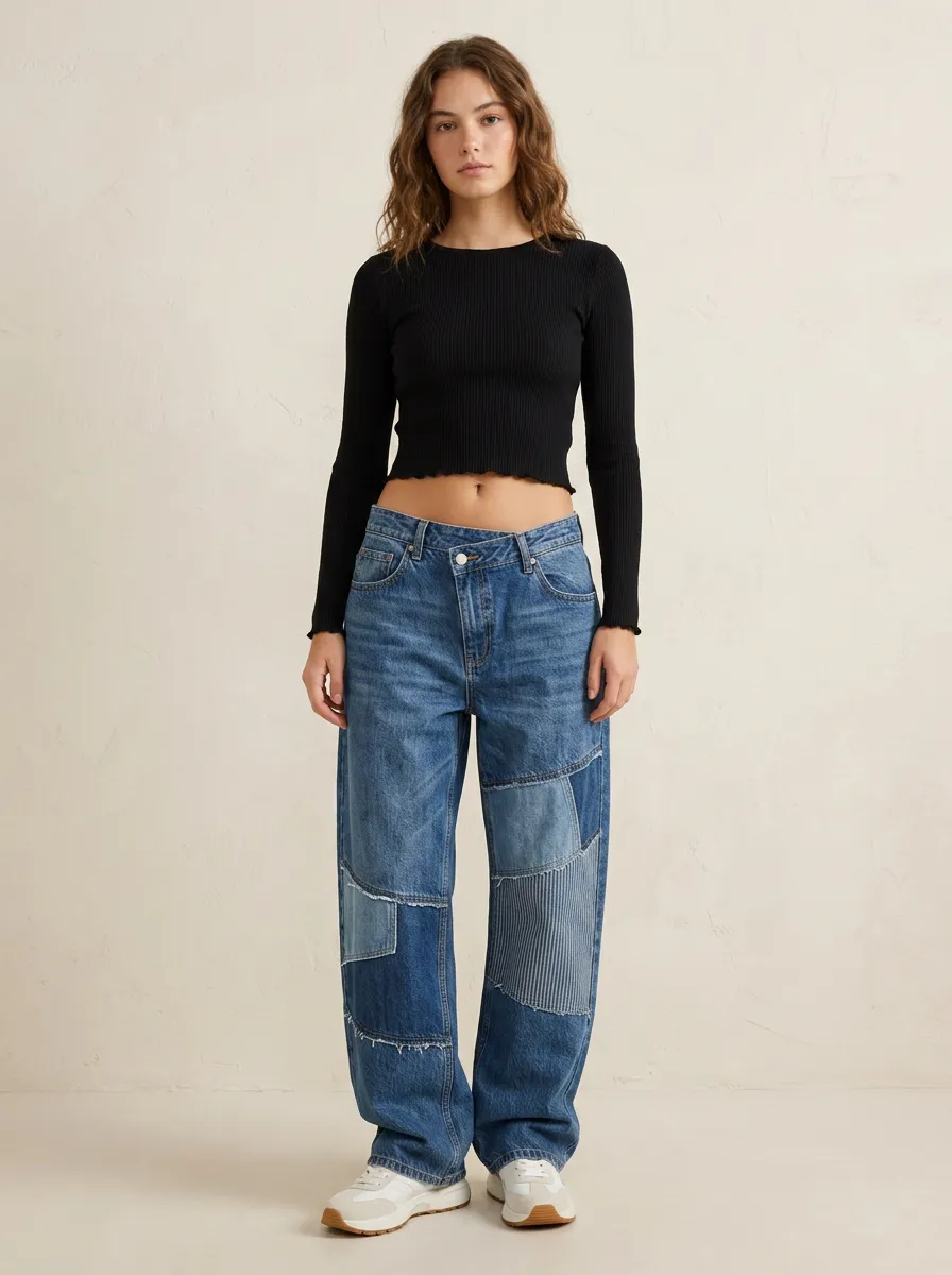 Casual Fashion Patchwork Denim Printed Pants
