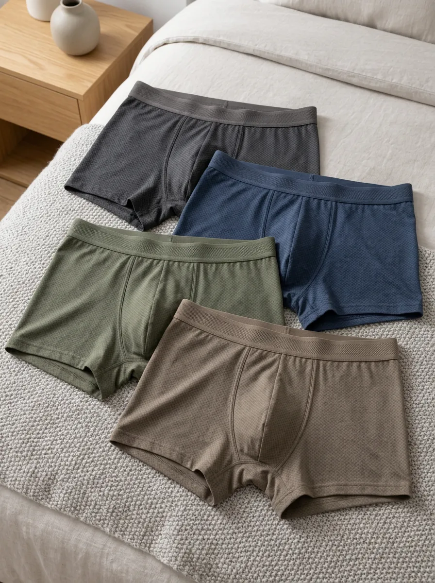 Men's Solid Color Textured Breathable Boxer Briefs Set