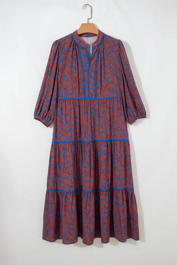 Floral Tiered Puff Sleeve Dress Casual
