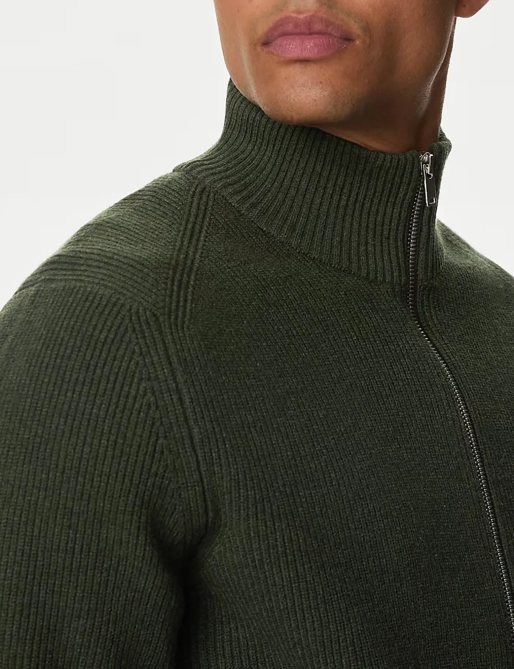 Ribbed Blend Funnel Neck Zip Up Jumper