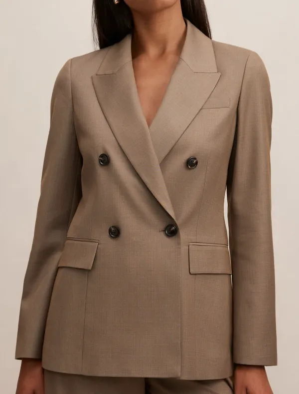 Warm Taupe Double-Breasted Tailored Blazer