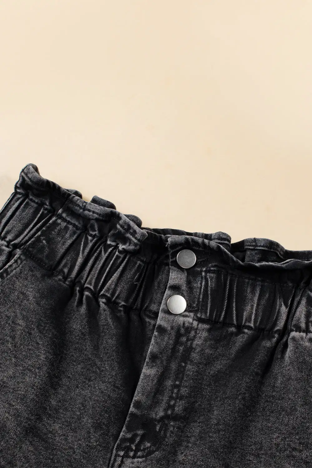 Black Vintage Washed Frilled High Waist