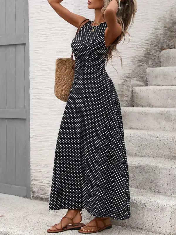 Polka Dot Sleeveless Maxi Dress