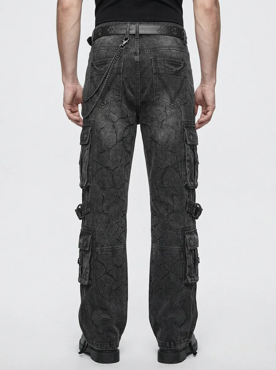 Midnight Embossed Night Look Men's Gothic Cargo Pants
