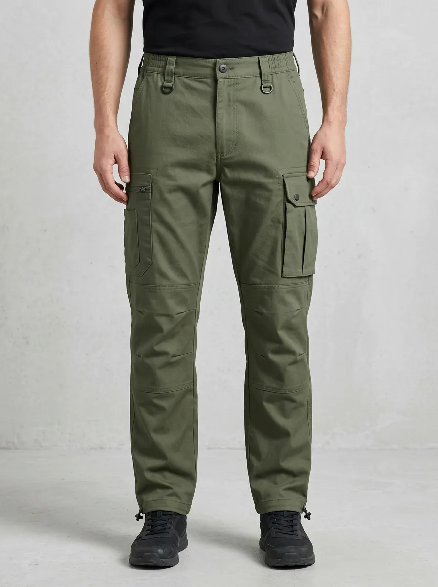 Men's D-Ring Articulated-Knee Elastic-Waist Cargo Pants