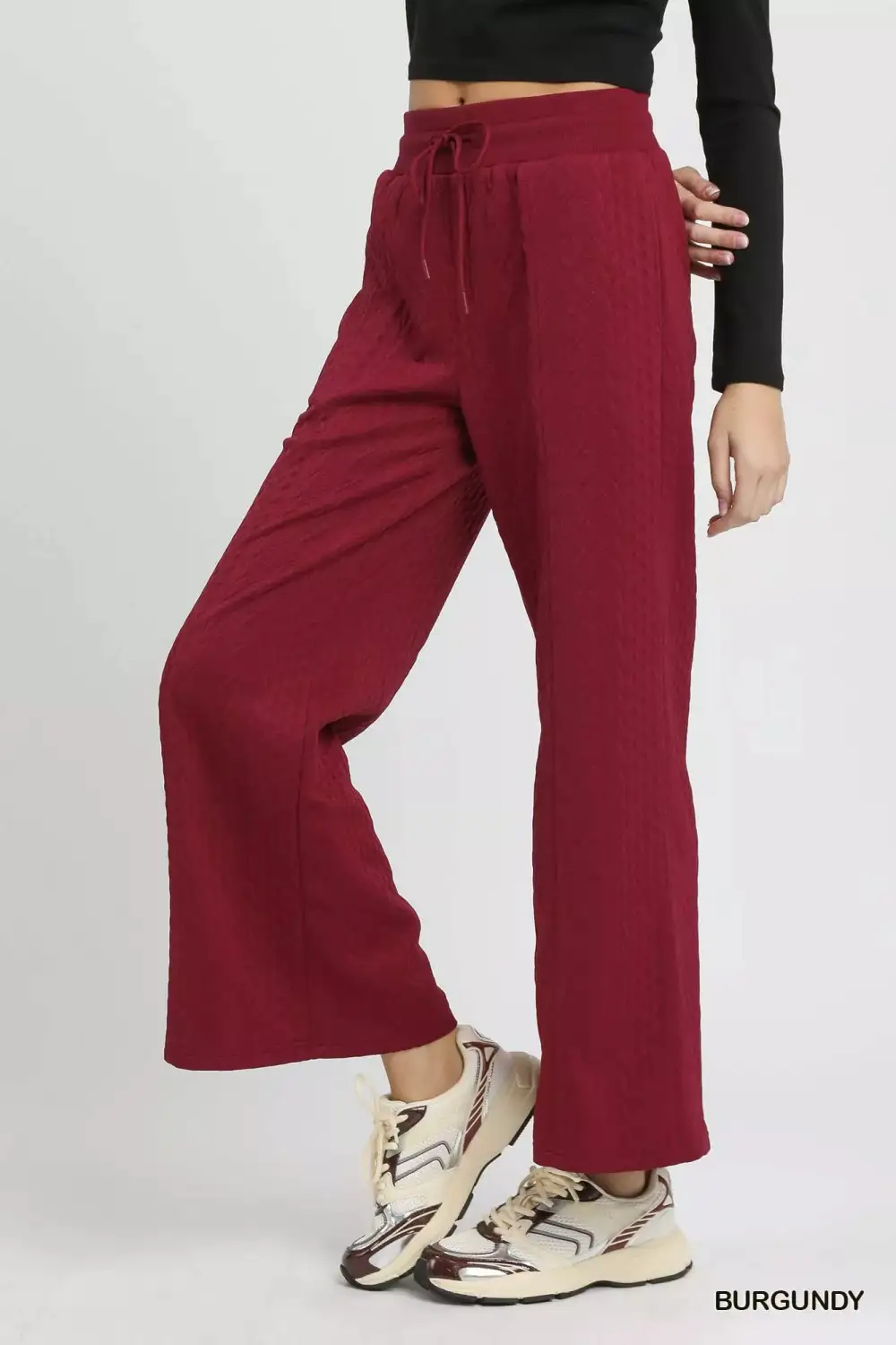Wide Leg Textured Knit Relaxed Fit Pants