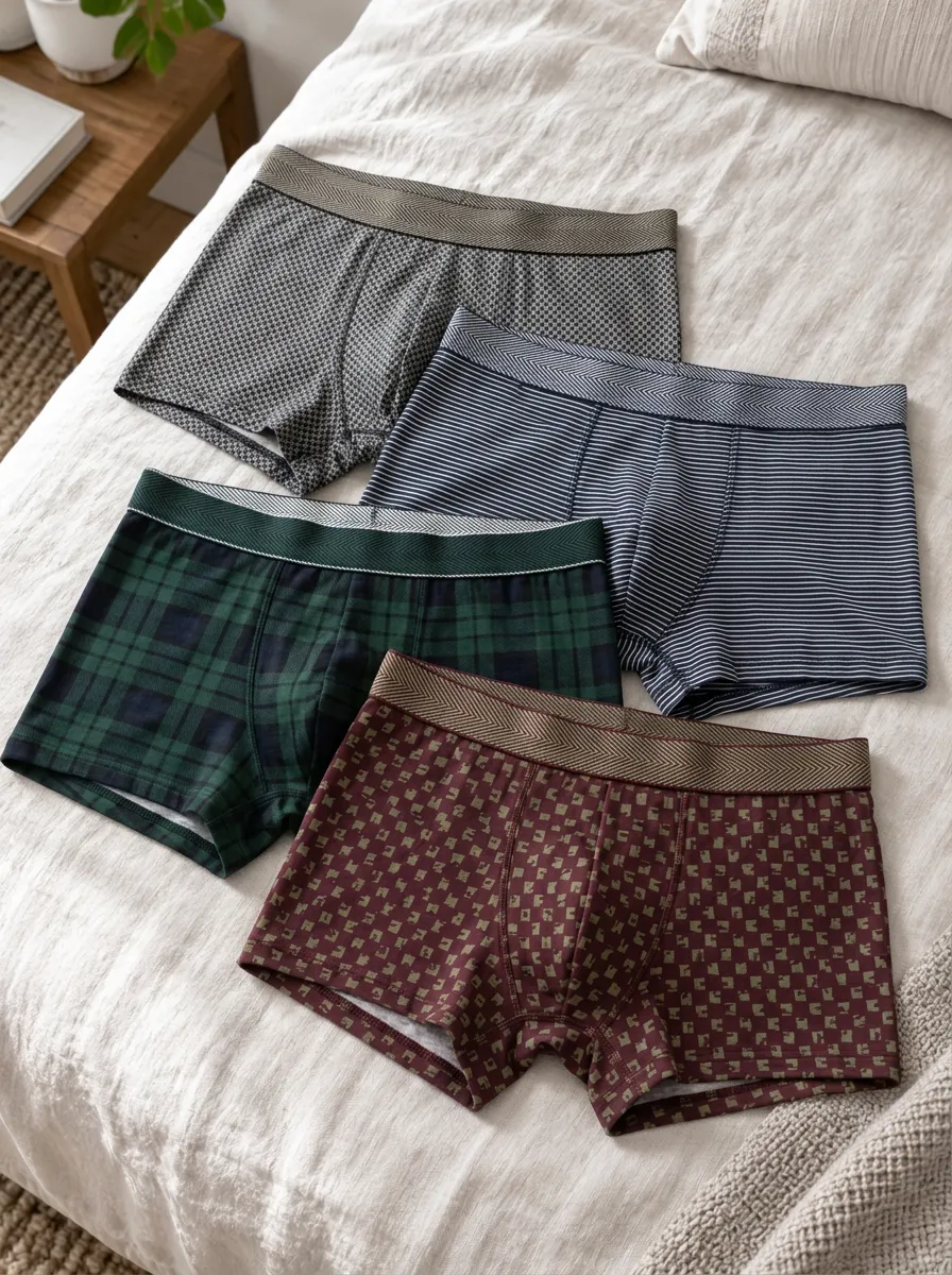 Men's Multi-Pattern Plaid Striped Geometric Printed Boxer Briefs 4-Pack