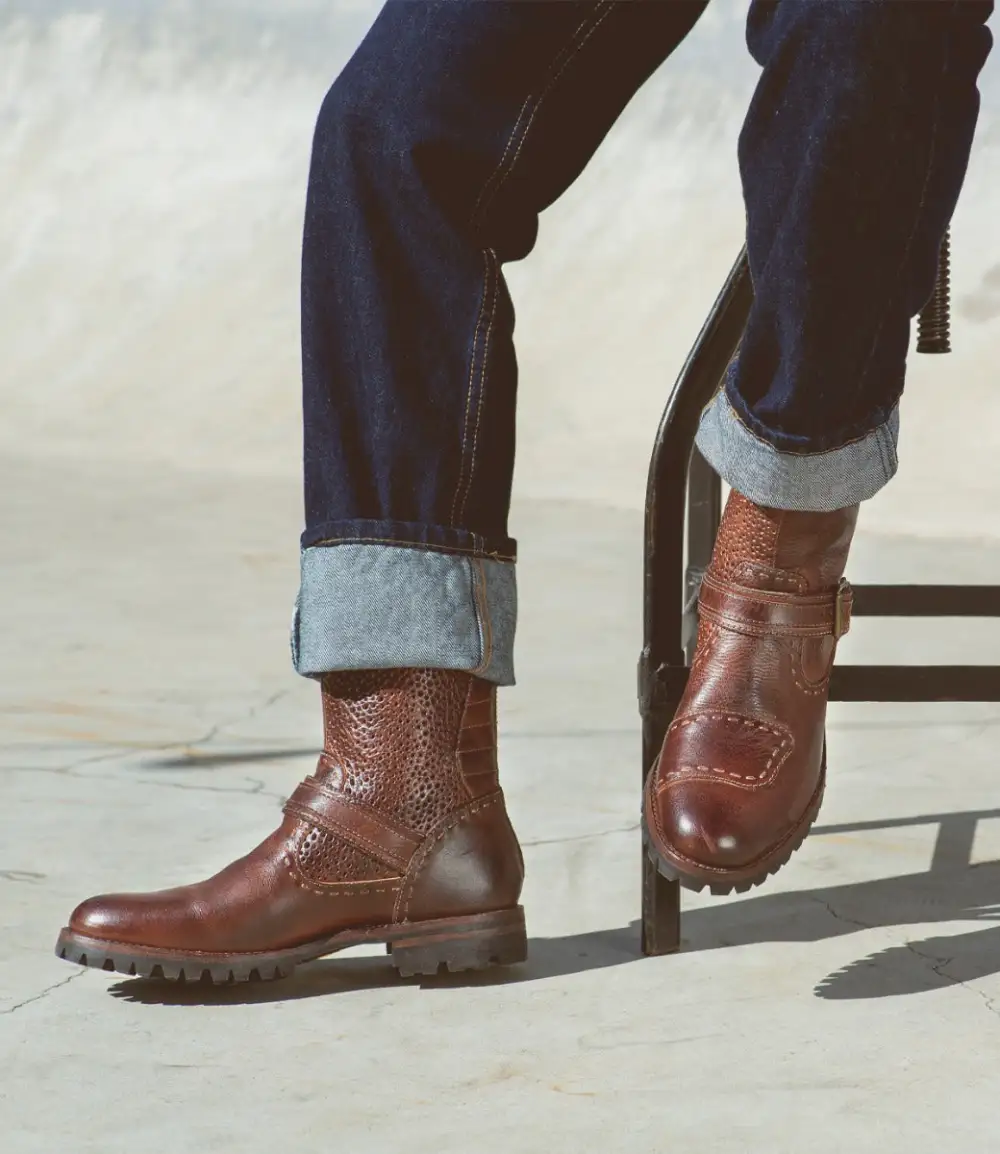 Back-Zip Perforated Moto Boots