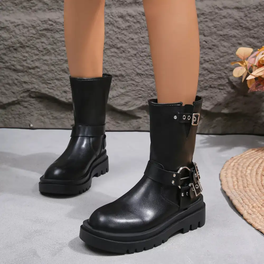 Knit Round Toe Block Heels Boots