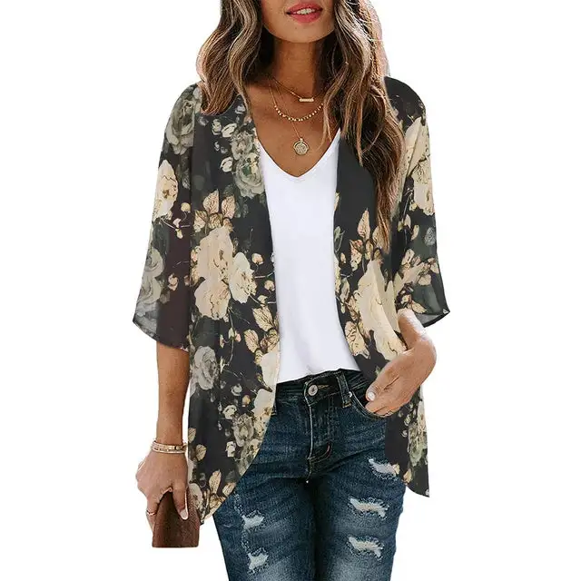 Lightweight Printed Kimono Cover-Up
