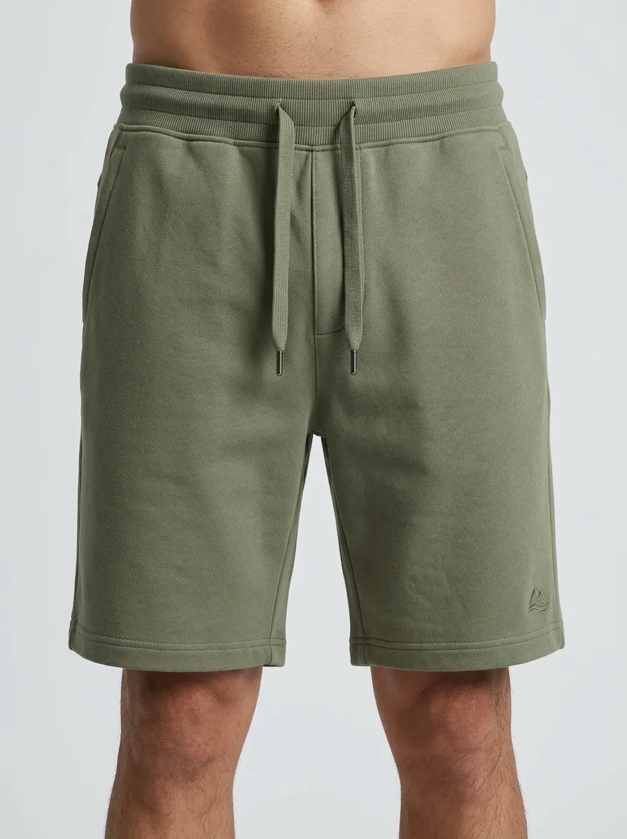 Men's Olive Green Mountain Logo Embroidered Drawstring Shorts