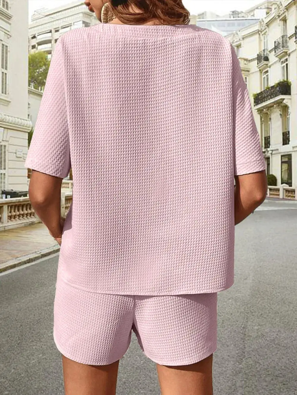 Waffle Knit Half Sleeve Top and Shorts Set