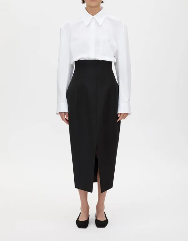 Black Corset Waist Midi Skirt