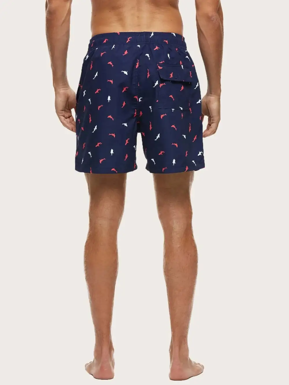 Men's Pocket Fish Print Drawstring Swim Trunks