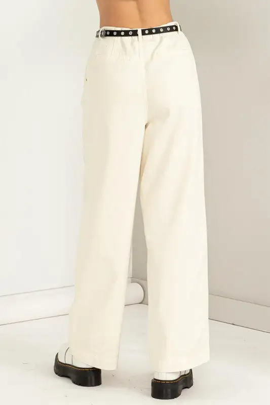 Mid Rise Wide Leg Pants With Pockets