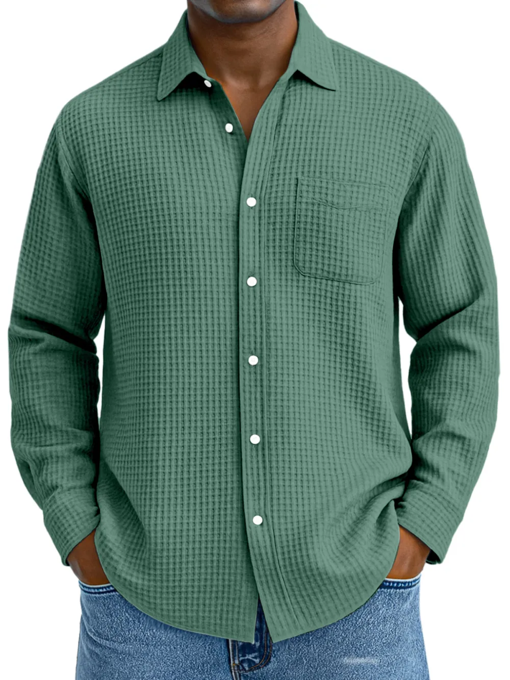 Structured Textured Knit Open Collar Shirt