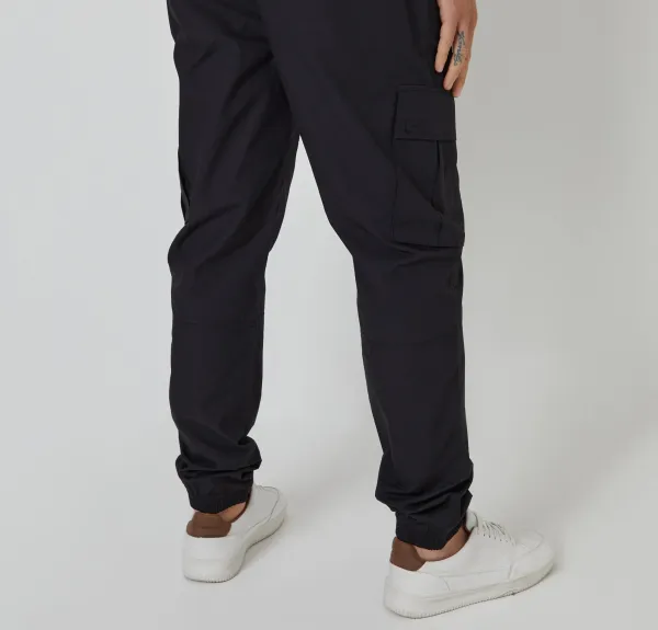 Men's Black Elastic-Waist Cargo Pants