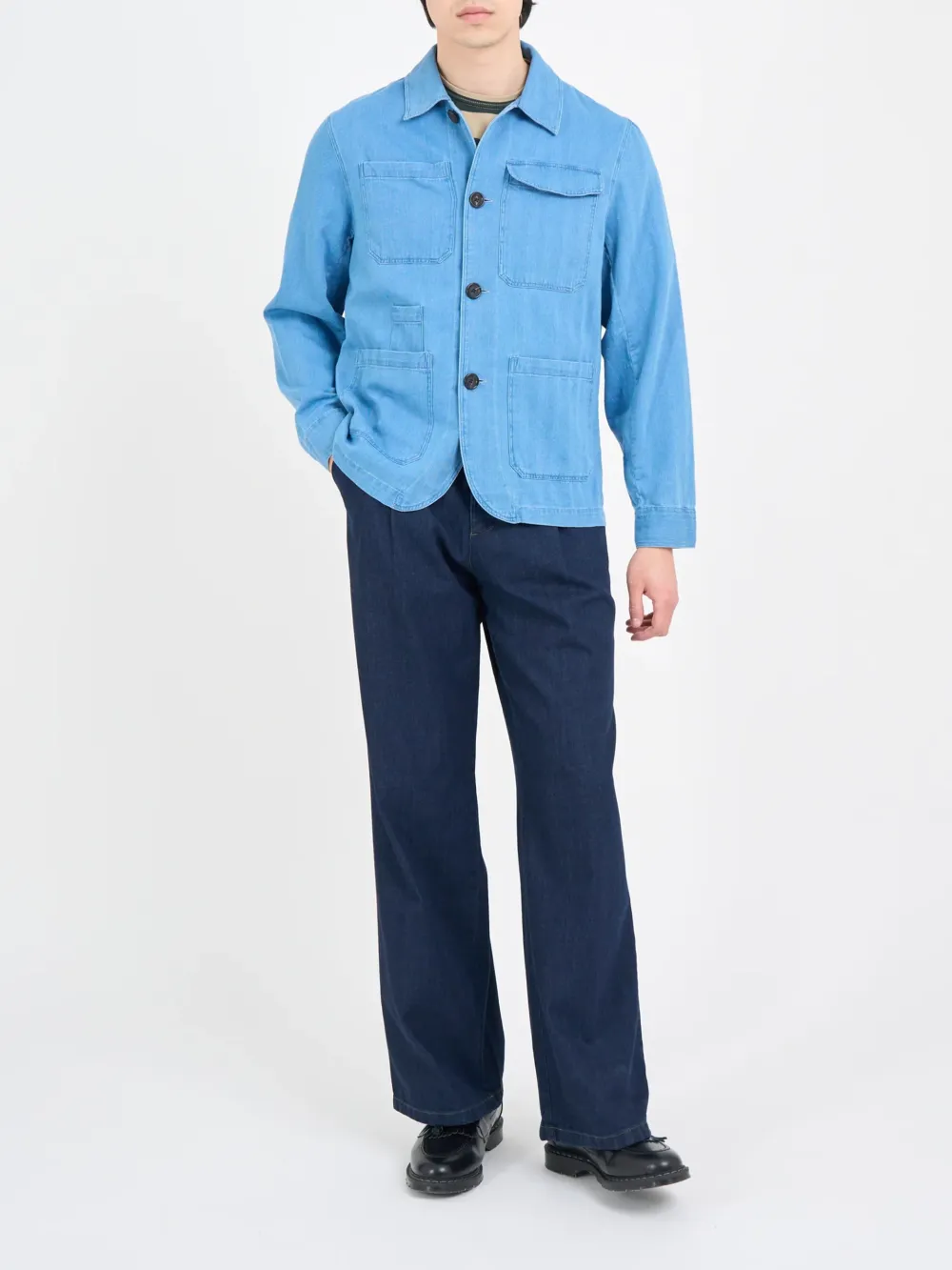 Indigo Long Sleeve Cotton-Linen Jacket