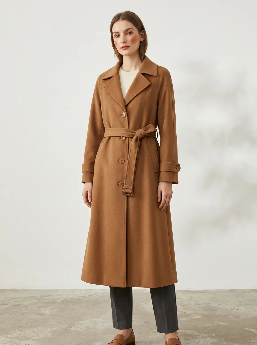 Women's Classic Belted Casual Long Trench Coat