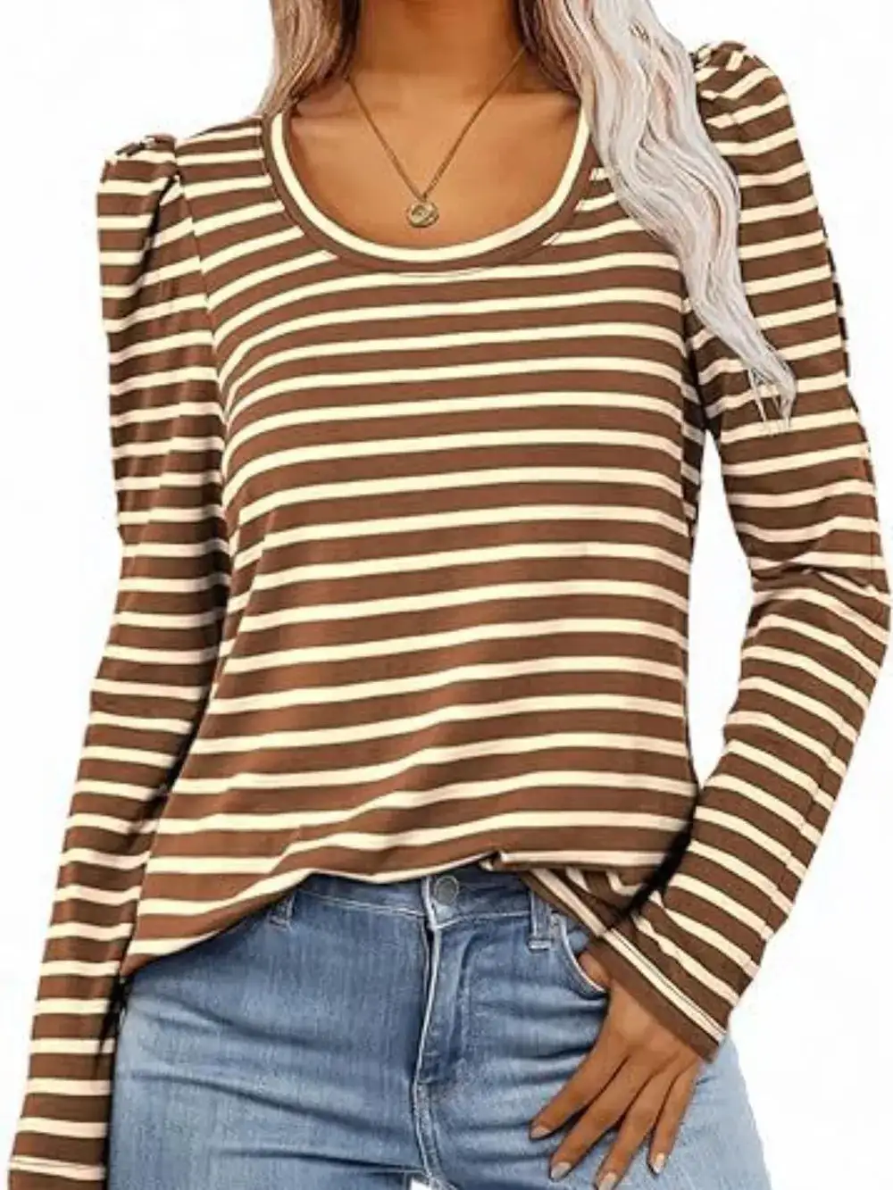 Modern Striped Round Neck Long Sleeve T-Shirt