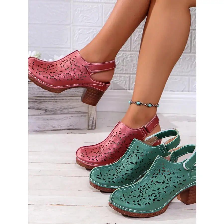 Cutout Block Heel Slingback Sandals