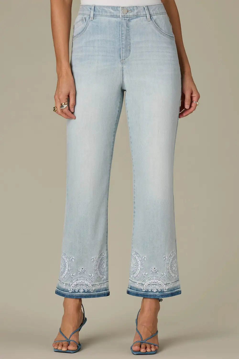  High Rise Embroidered Clean Finish Hem Petite Jeans