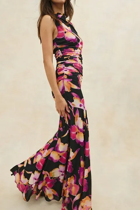 Women's Pink Floral Print Wrap Maxi Dress