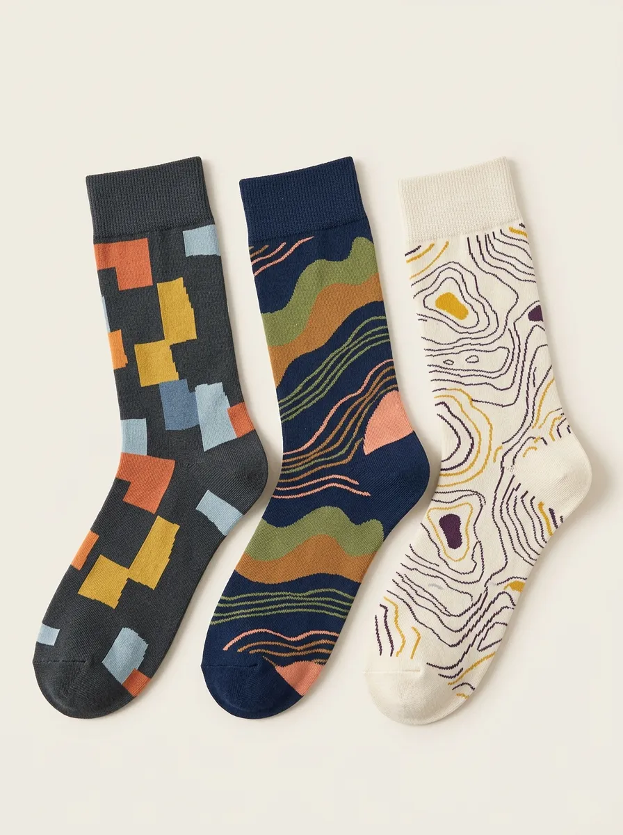 Men's Contour Lines Topographic Lines Crew Sock Trio