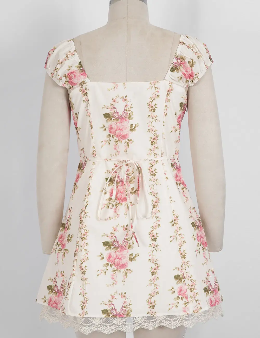 Lace Trim Cap Sleeves Mini Dress