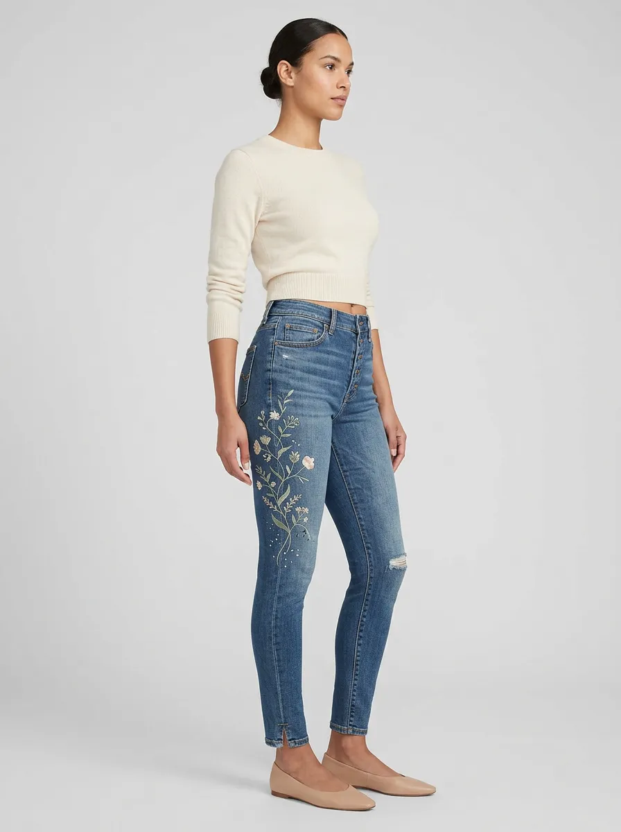 Women's Ridge Floral Nature Embroidered Graphic Slim Jeans