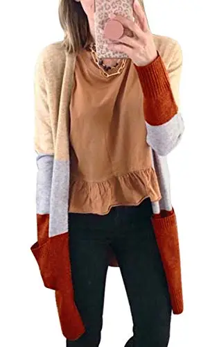 Womens Cardigan Color Block Striped Draped Kimono Cardigans Long Sleeve Open Front Casual Knit Sweaters Coat Outwear