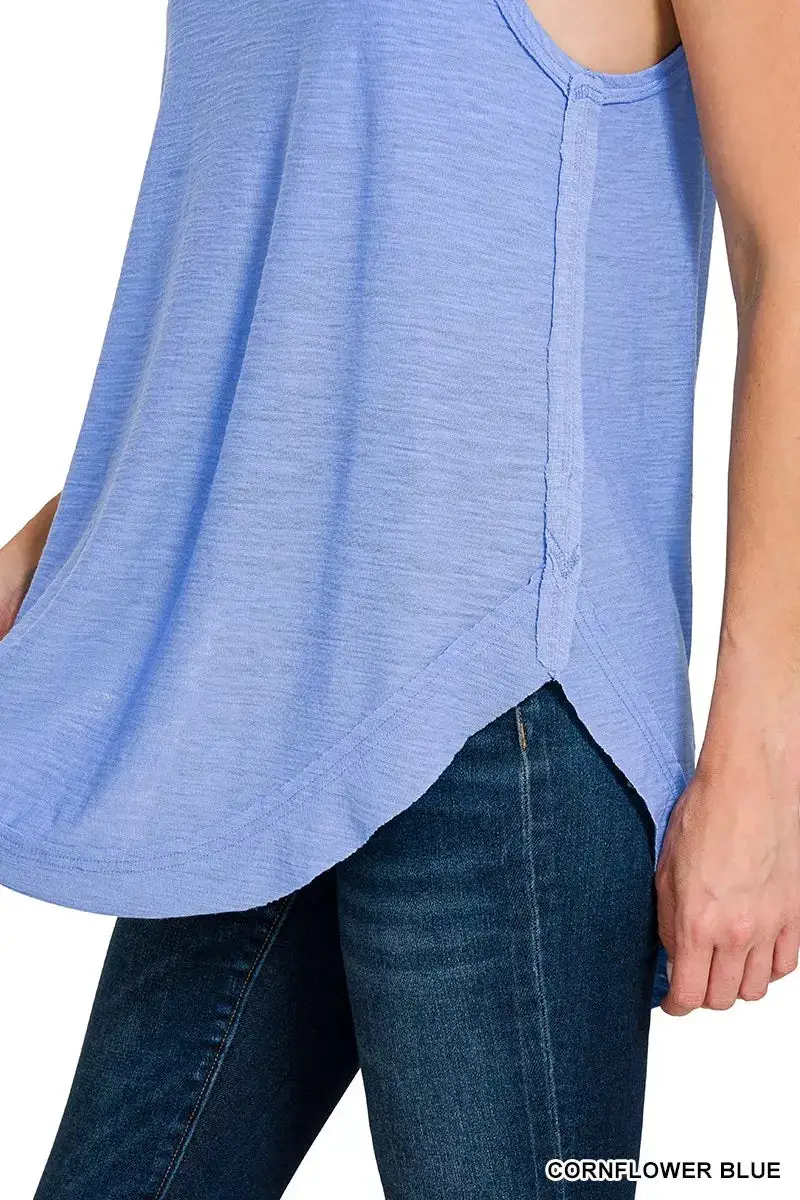 Cozy Curved Hem Slub Tunic Tank