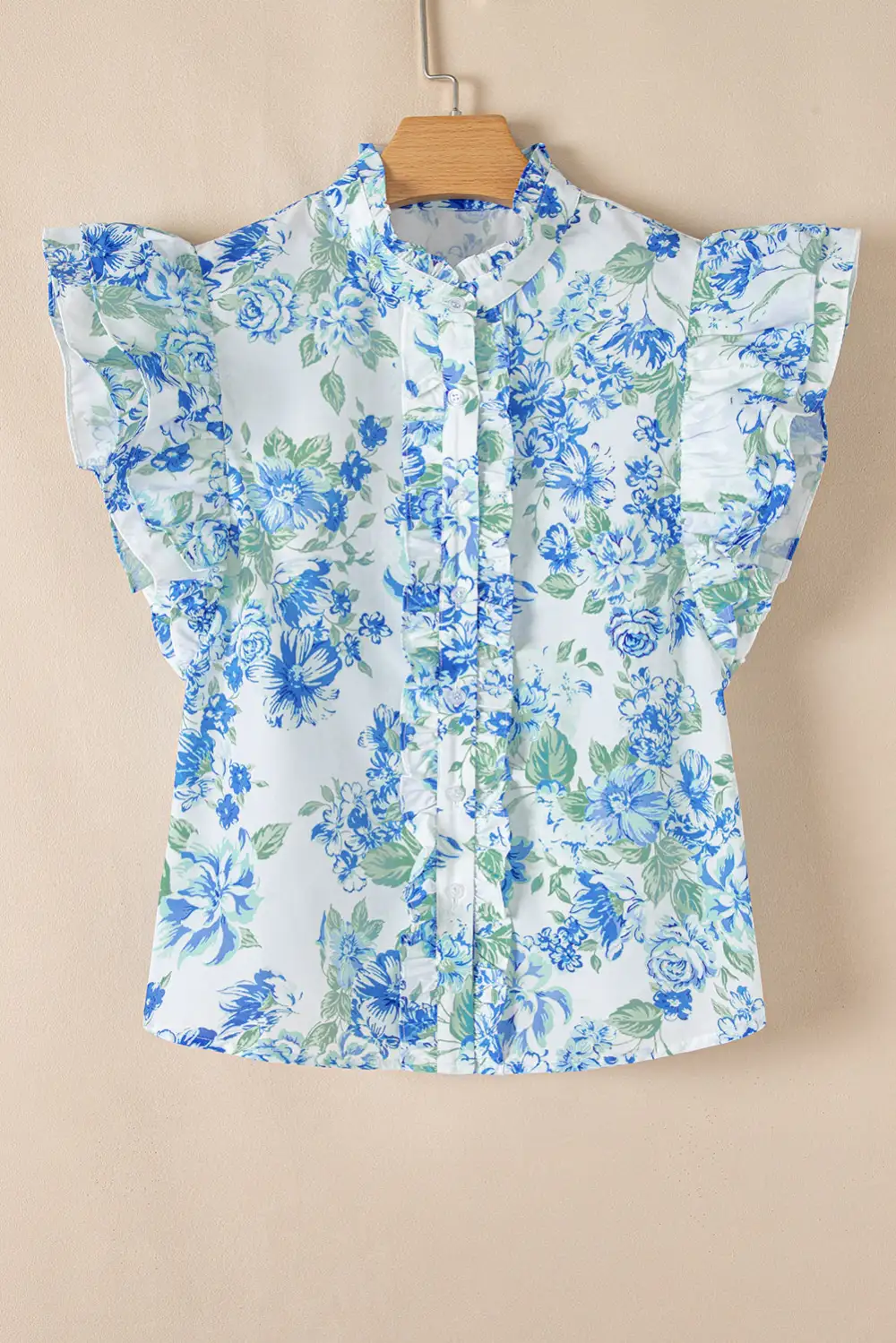 Floral Ruffled Button Front Shirt Blouse