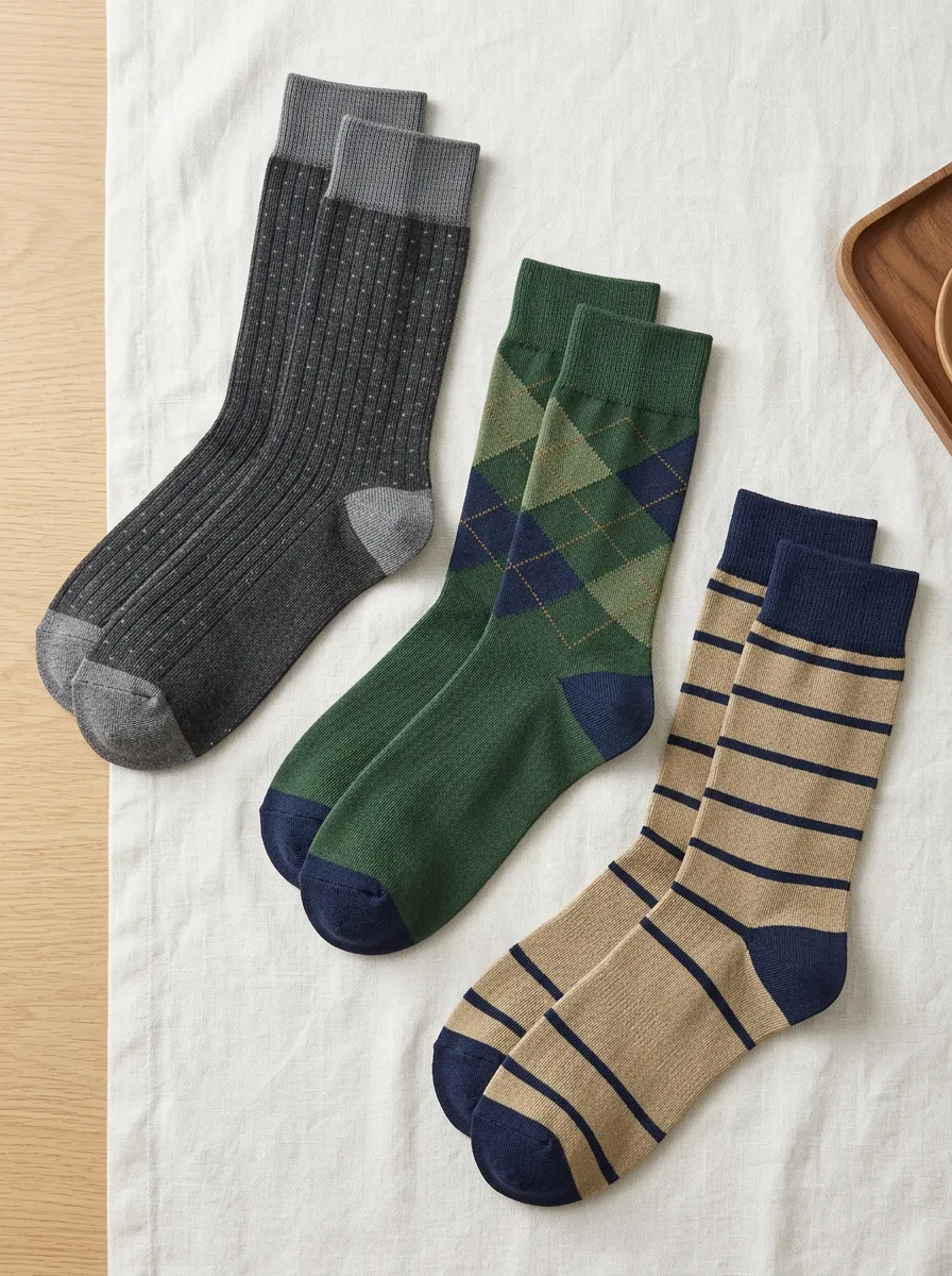 Men's Classic Patterned Argyle Striped Polka Dot Printed Socks 3-Pack