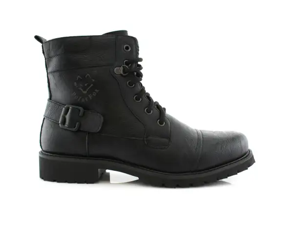 Faux-Leather Lace-Up Buckle-Detail Combat Boots