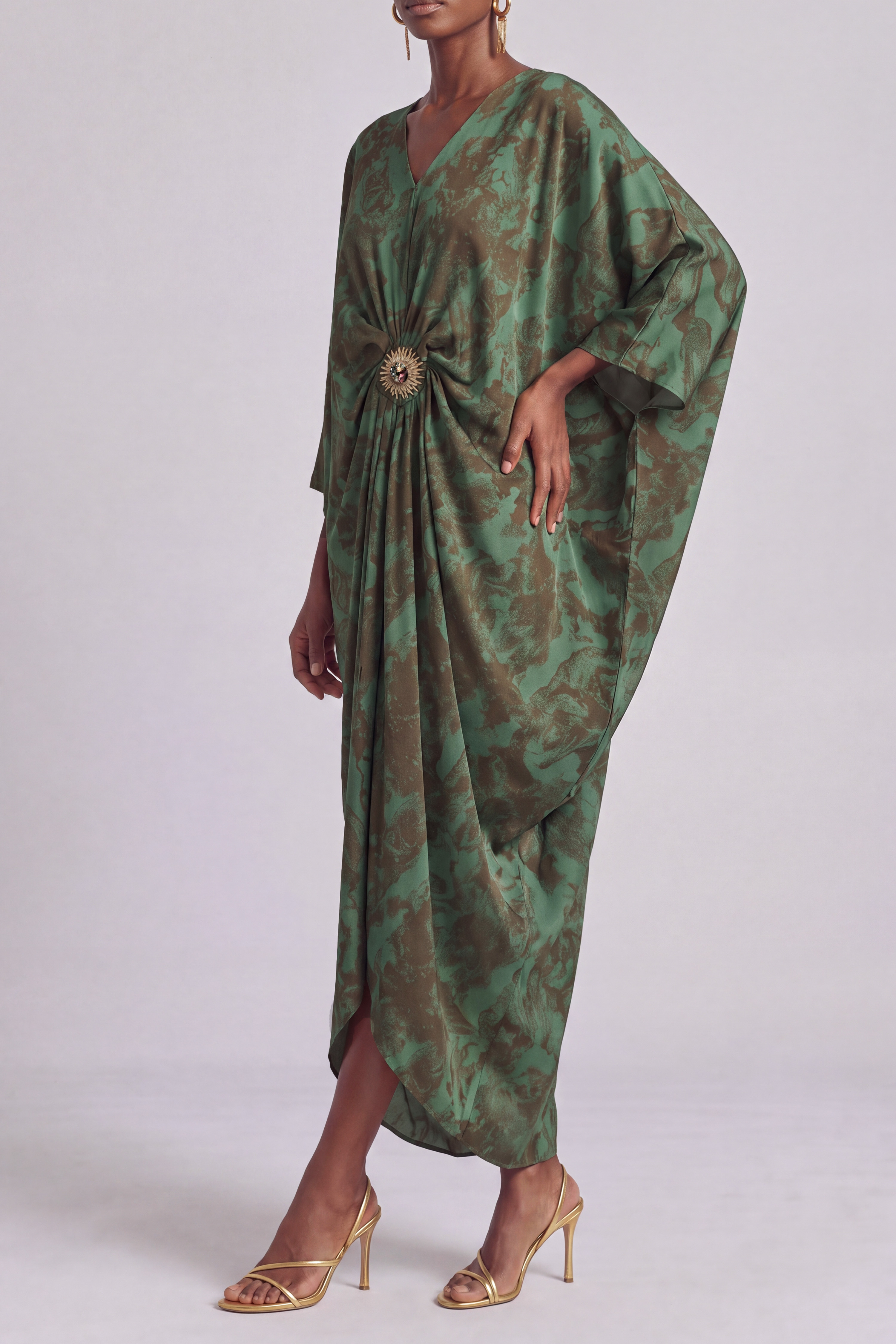 Batwing Sleeve Printed Maxi Dress