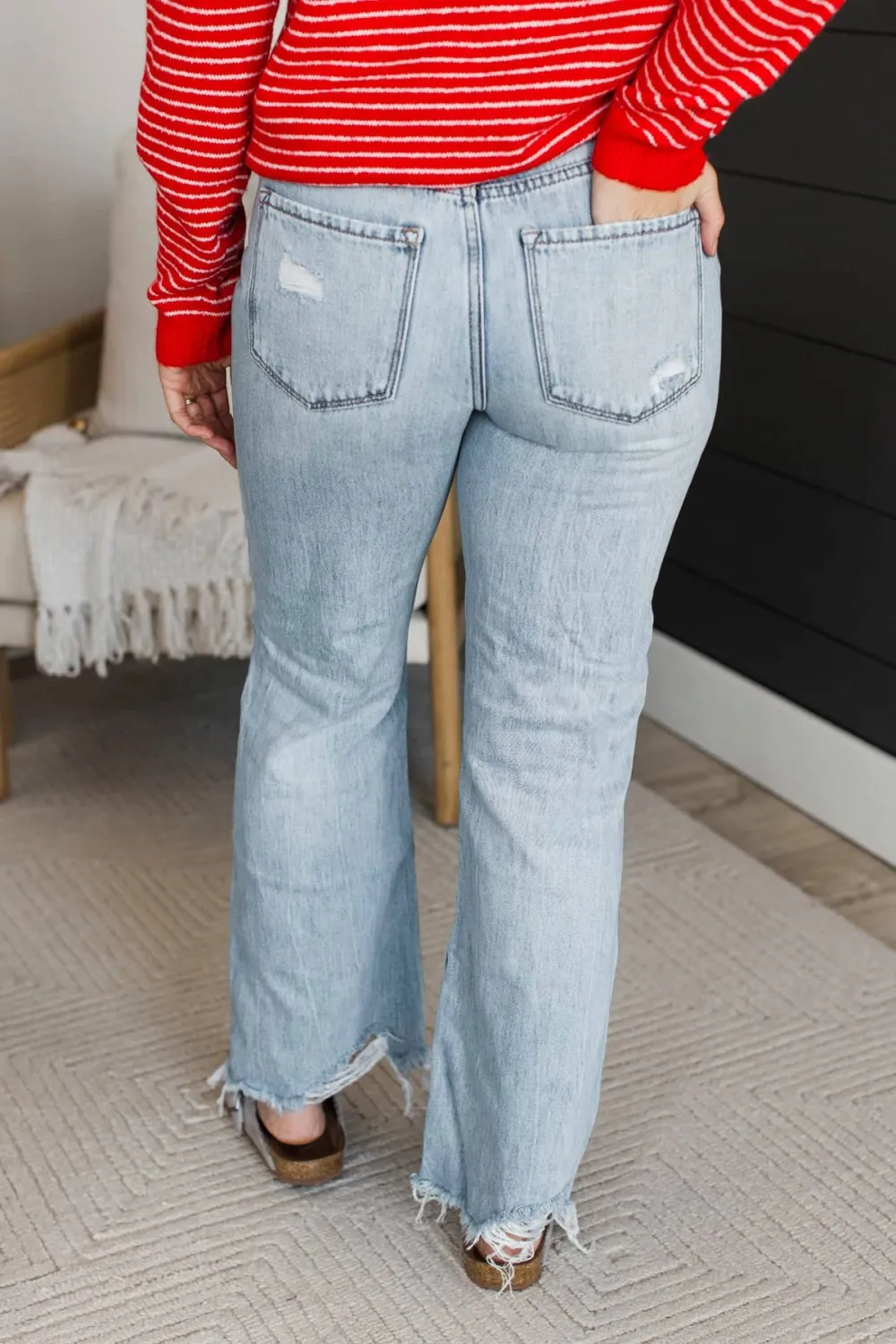 High-Rise Flare Distressed Jeans