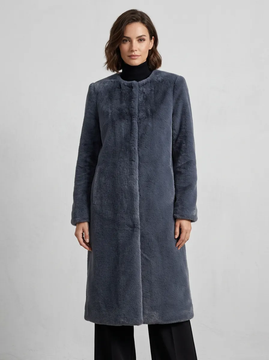Women's Relaxed Faux Fur Longline Textured Coat